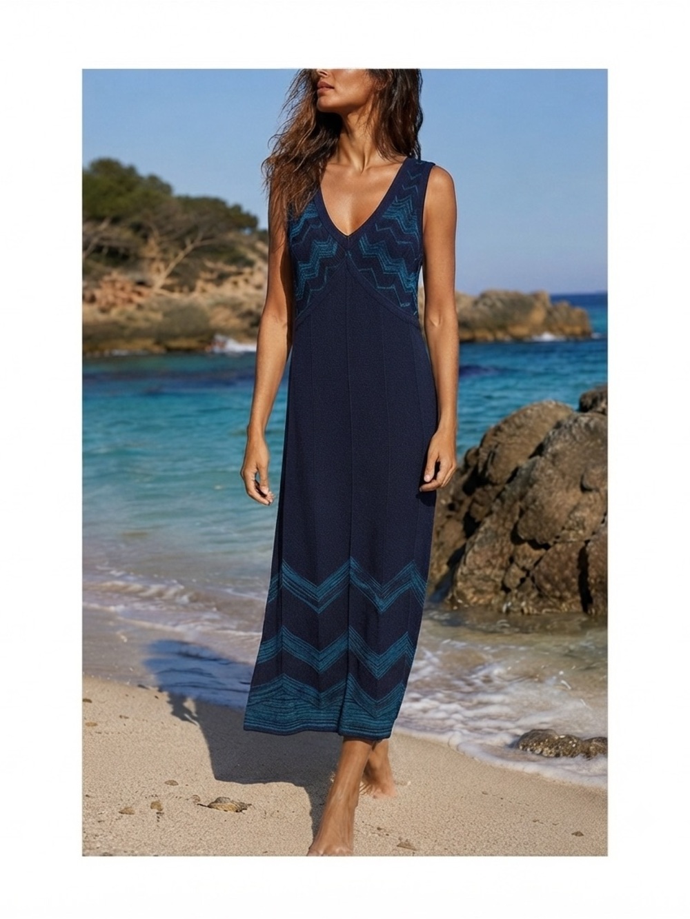Missoni Sundress Zigzag Navy Maxi Dress with Teal Chevron Detail